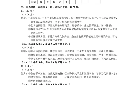 2025年1月高三历史参考答案及评阅标准_2025年1月_250124辽宁省葫芦岛市2024-2025学年高三上学期期末试题（全科）_辽宁省葫芦岛市2024-2025学年高三上学期期末考试历史试卷