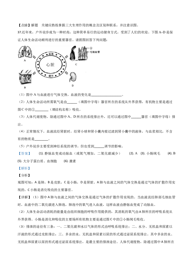 精品解析：海南省2020年中考生物试题（解析版）_中考真题_8.生物中考真题2015-2024年_2020生物真题74份_2020年中考真题精品解析生物（海南卷）精编word版