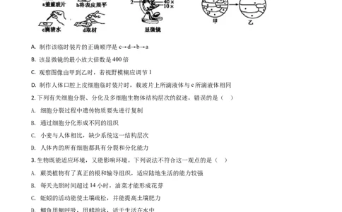 精品解析：山东省菏泽市2020年中考生物试题（原卷版）_中考真题_8.生物中考真题2015-2024年_2020生物真题74份_2020年中考真题精品解析生物（山东菏泽卷）精编word版
