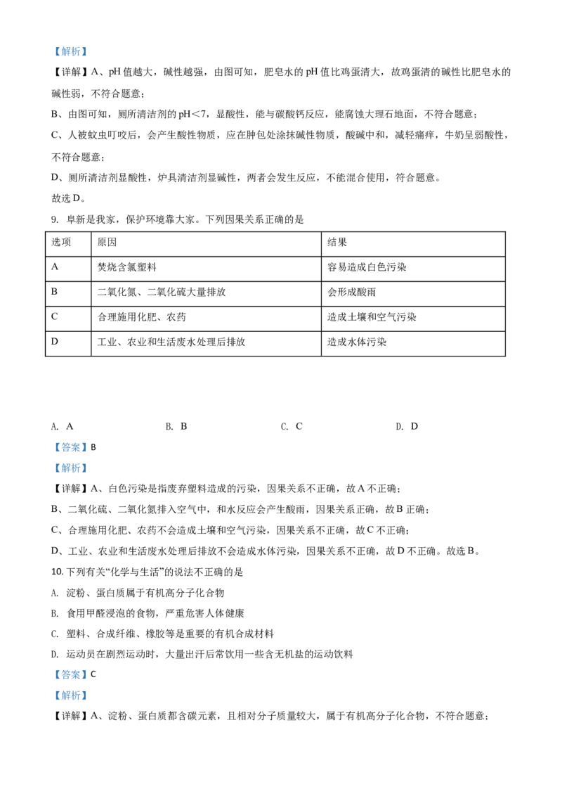精品解析：辽宁省阜新市2020年中考化学试题（解析版）_中考真题_5.化学中考真题2015-2024年_2020中考化学真题（113份）_2020年中考真题精品解析化学（辽宁阜新卷）精编word版