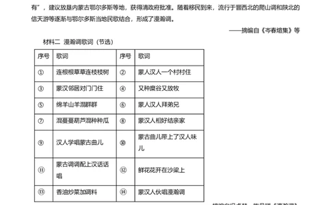 2025年1月内蒙古自治区普通高等学校招生考试适应性测试（八省联考）历史试题Word版无答案_2025年1月_❤2025年高考综合改革适应性演练（八省联考）(1)