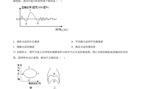 精品解析：湖南省娄底市2021年中考生物试题（原卷版）_中考真题_8.生物中考真题2015-2024年_地区卷_湖南省_湖南娄底生物18-22