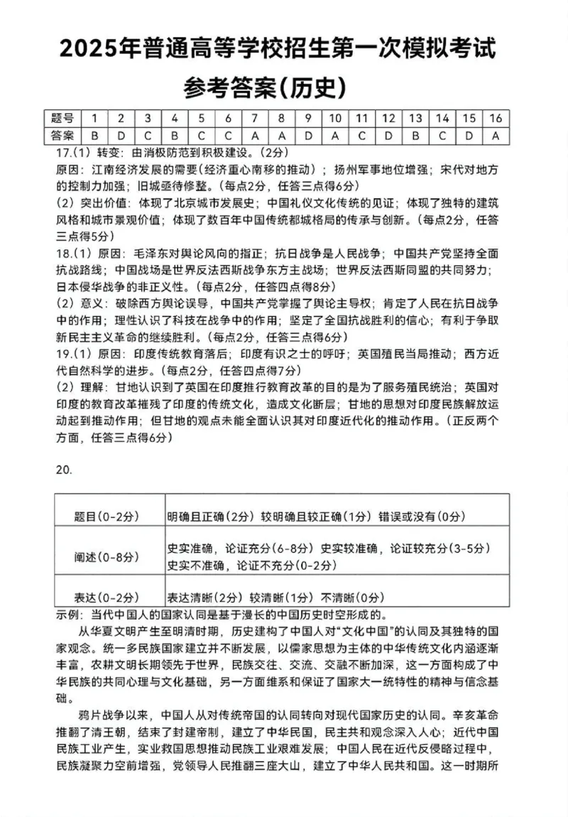 内蒙古自治区呼和浩特市2025届高三第一次模拟考试历史答案_2025年3月_250314内蒙古自治区呼和浩特市2025届高三第一次模拟考试（鄂尔多斯市，阿拉善盟）（全科）
