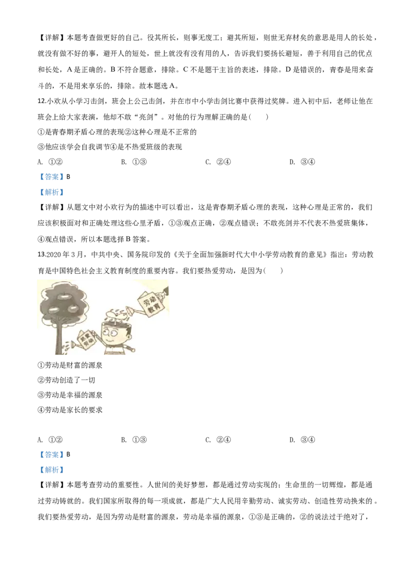 精品解析：湖南省邵阳市2020年中考道德与法治试题（解析版）_中考真题_7.政治中考真题2015-2024年_2020政治真题79份_2020年中考真题精品解析道德与法治（湖南邵阳卷）精编word版