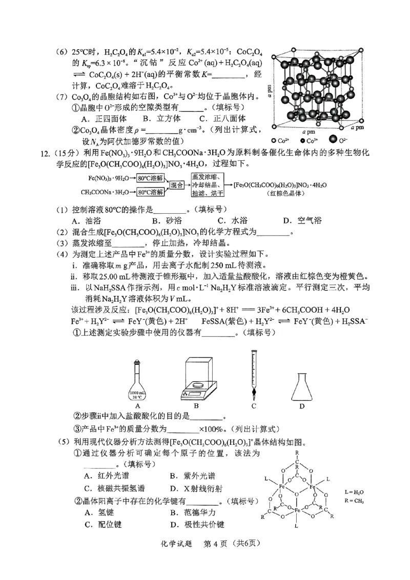 化学试卷_2025年1月_250119福建省部分（六市）地市2025届高中毕业班第一次质量检测（六市一模）（全科）_福建省部分（六市）地市2025届高中毕业班第一次质量检测（六市一模）化学