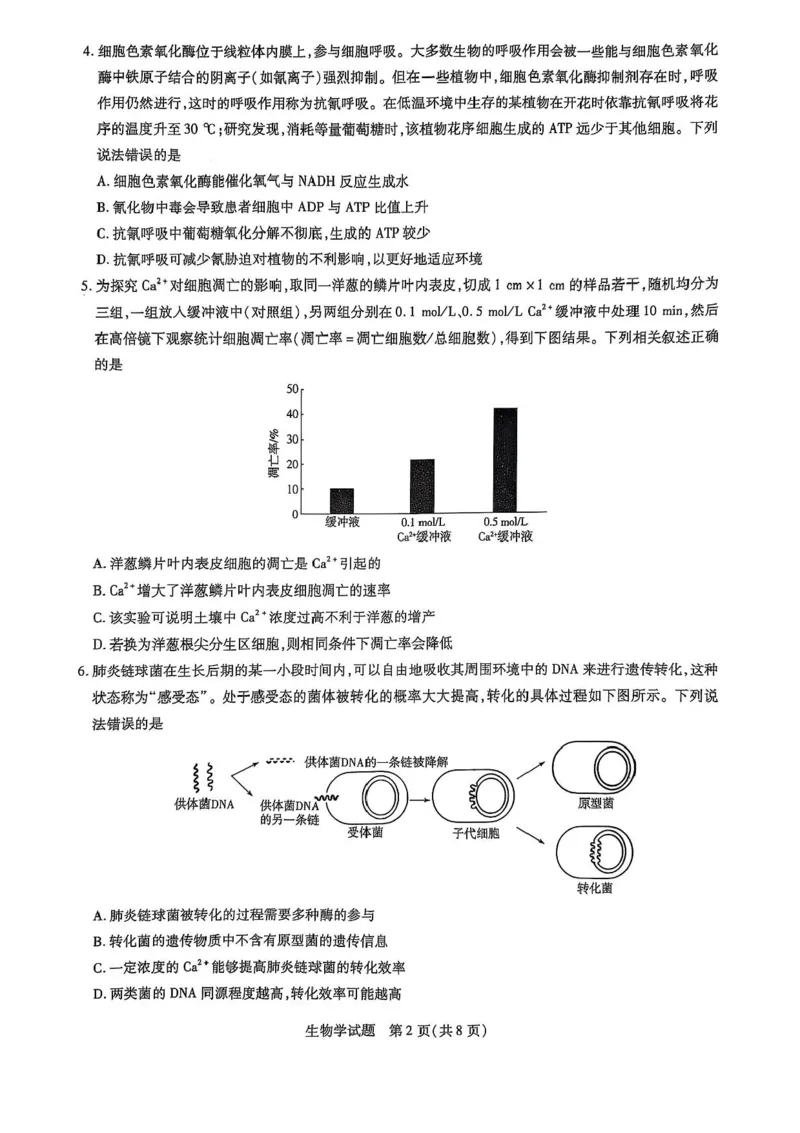 &ldquo;天一大联考&middot;齐鲁名校教研共同体&ldquo;2024-2025学年（下）高三年级开学质量检测生物试题+答案_2025年2月