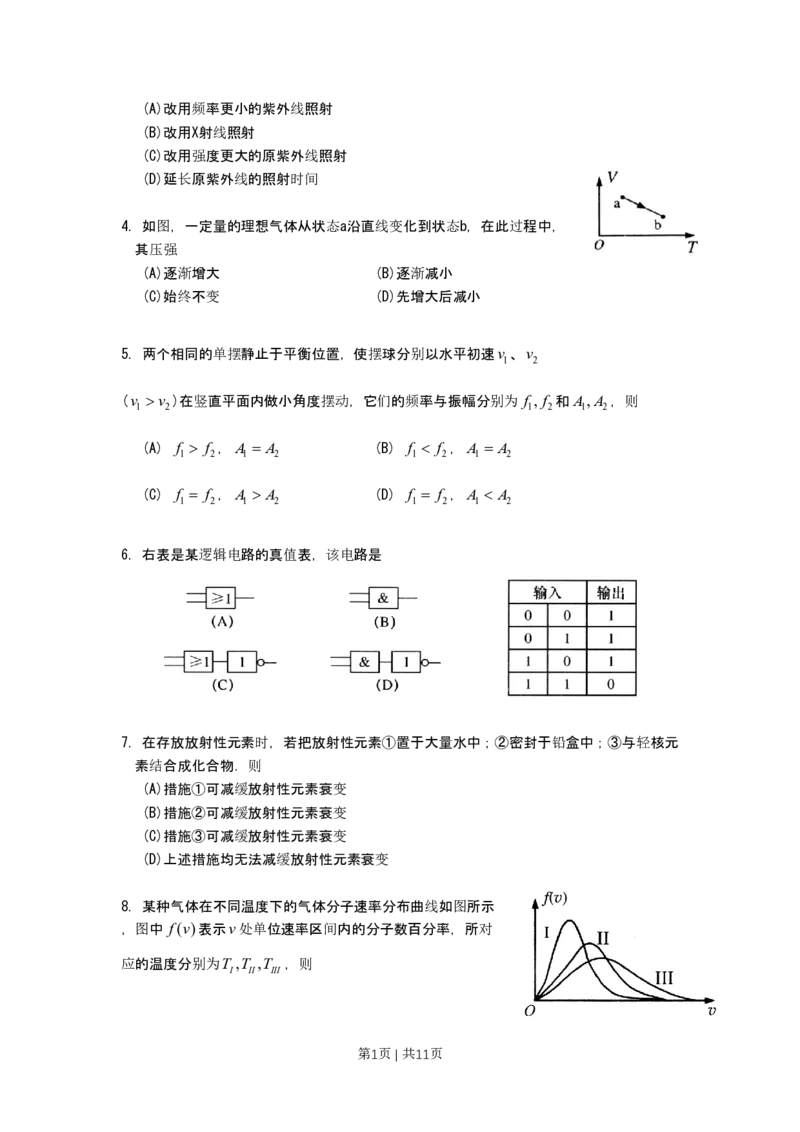 2011年高考物理试卷（上海）（空白卷）_物理历年高考真题_新&middot;PDF版2008-2025&middot;高考物理真题_物理（按年份分类）2008-2025_2011&middot;高考物理真题