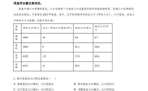 2025年1月八省联考高考综合改革适应性测试&mdash;&mdash;高三地理（内蒙古卷）Word版无答案_2025年1月_❤2025年高考综合改革适应性演练（八省联考）(1)