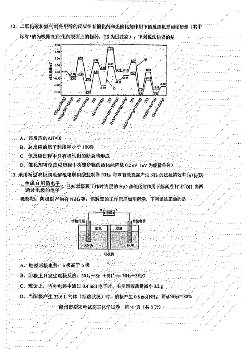 化学试卷_2025年1月_250119江西省赣州市2024-2025学年度第一学期高三期末考试（全科）_江西省赣州市2024-2025学年高三上学期1月期末考试化学