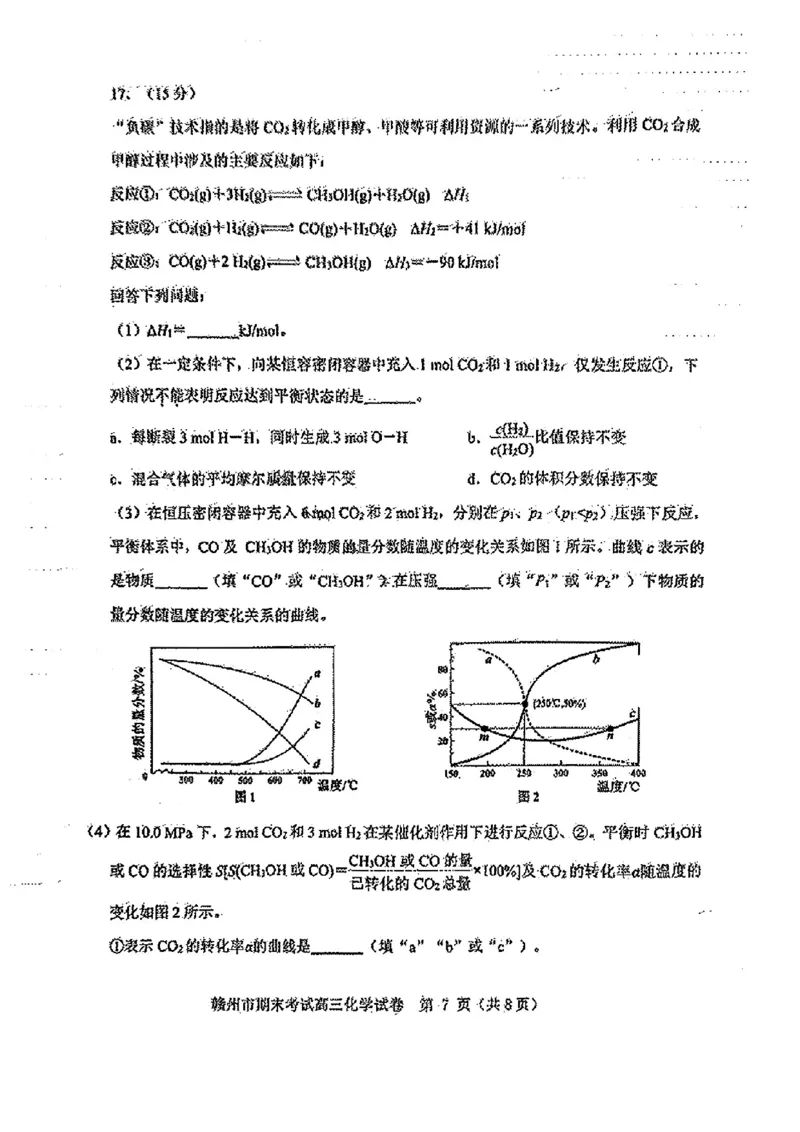 化学试卷_2025年1月_250119江西省赣州市2024-2025学年度第一学期高三期末考试（全科）_江西省赣州市2024-2025学年高三上学期1月期末考试化学