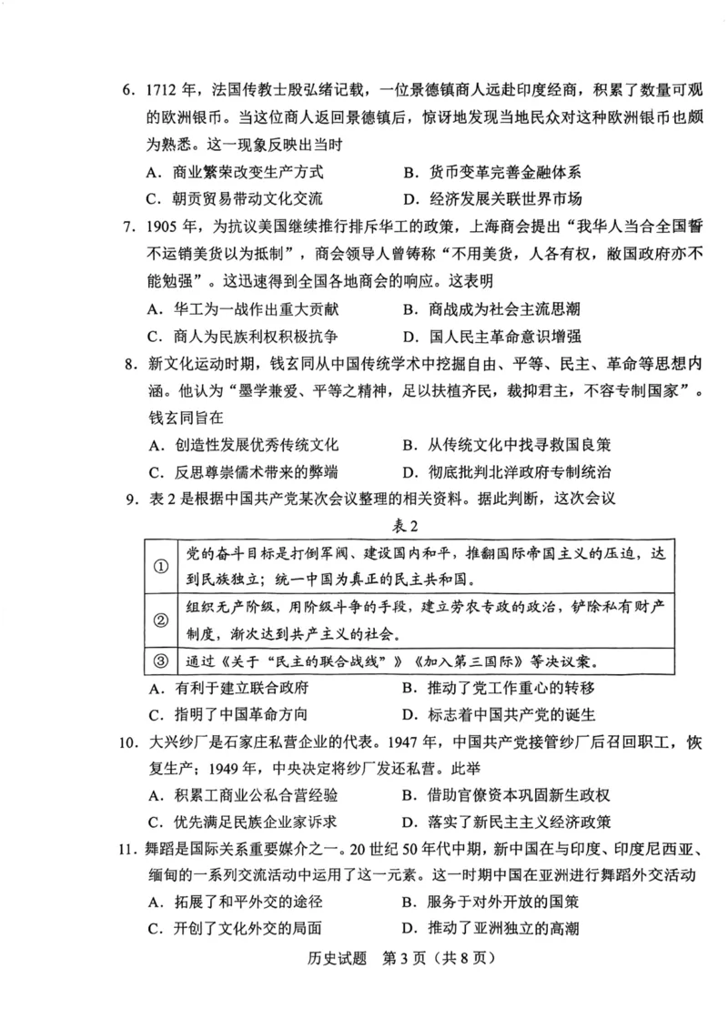 2025届吉林省长春市高三下学期质量监测（二）历史试题_2025年2月_250225吉林省长春市2025届高三质量监测（二）（长春二模）_2025届吉林省长春市高三下学期质量监测（二）历史