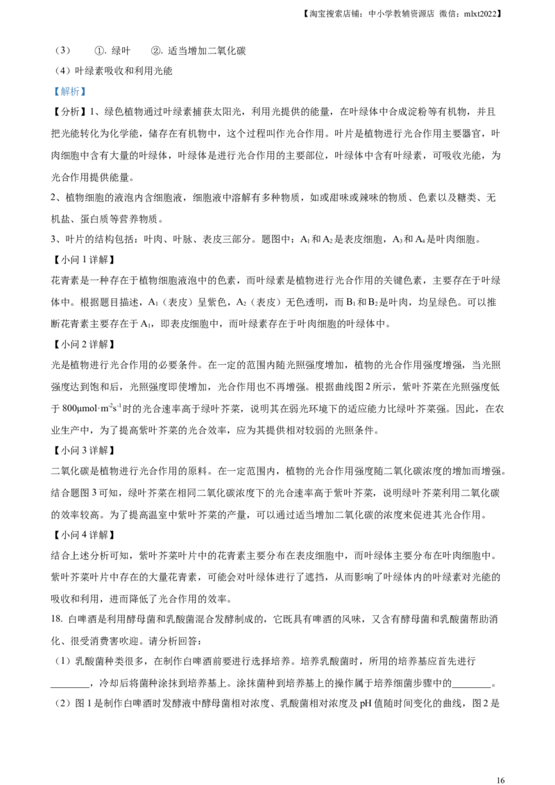 精品解析：2024年山东省泰安市中考生物真题（解析版）_中考真题_8.生物中考真题2015-2024年_2024年中考生物真题_精品解析：2024年山东省泰安市中考生物真题