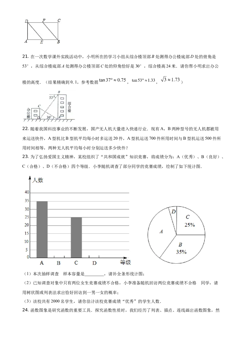 精品解析：四川省自贡市2021年中考数学真题（原卷版）_中考真题_2.数学中考真题2015-2024年_地区卷_四川省_四川自贡数学10-22