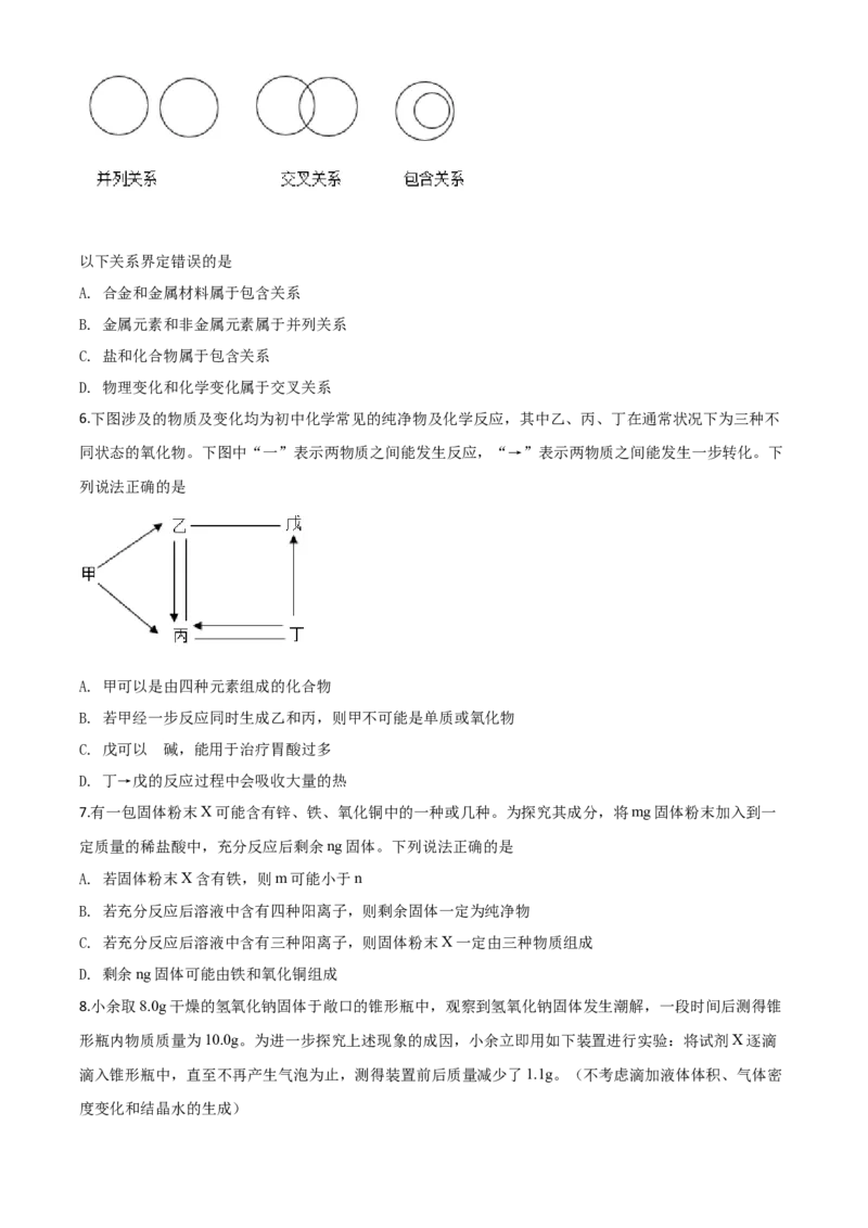 精品解析：湖北省武汉市2020年中考化学试题（原卷版）_中考真题_5.化学中考真题2015-2024年_2020中考化学真题（113份）_2020年中考真题精品解析化学（湖北武汉卷）精编word版