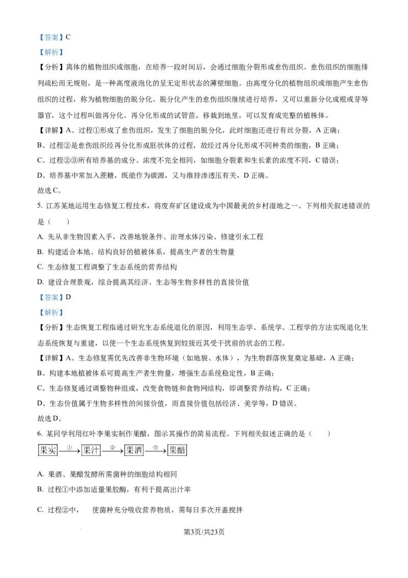 2025《高考真题&bull;江苏》生物真题(解析版)_2025《全国高考真题卷》各地方卷_2025《高考真题&bull;江苏》