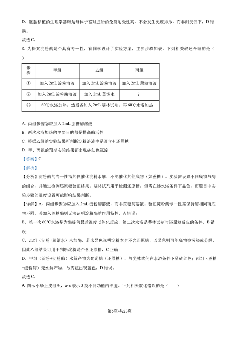 2025《高考真题&bull;江苏》生物真题(解析版)_2025《全国高考真题卷》各地方卷_2025《高考真题&bull;江苏》