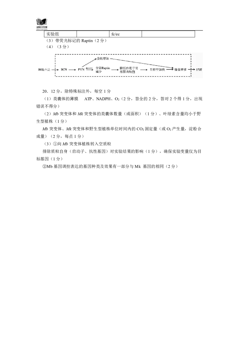 F生物试题评分参考：全国名校联盟2026届高三开学模拟考_2025年8月_250831福建-全国名校联盟2026届高三联合开学摸底考试（全科）_生物