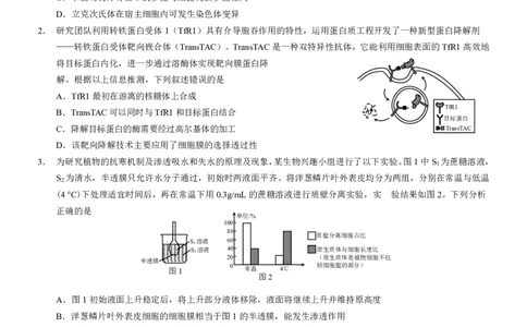 2025届重庆康德一诊生物_2025年1月_250119重庆市2025年普通高等学校招生全国统一考试（康德一诊）（全科）_生物