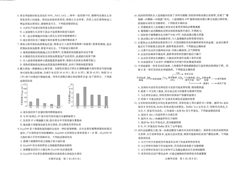 2025届湖北省武汉市高三五月模拟训练生物试卷_2025年5月_2505242025届湖北省武汉市高三五月模拟训练（全科）_生物