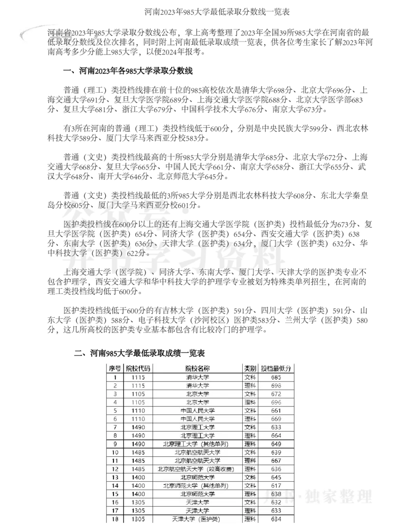 河南2023年985大学最低录取分数线一览表_1.高考2025全国各省真题+答案_必看高考志愿填报价值2999_高考志愿填报_13-河南_河南17-23年