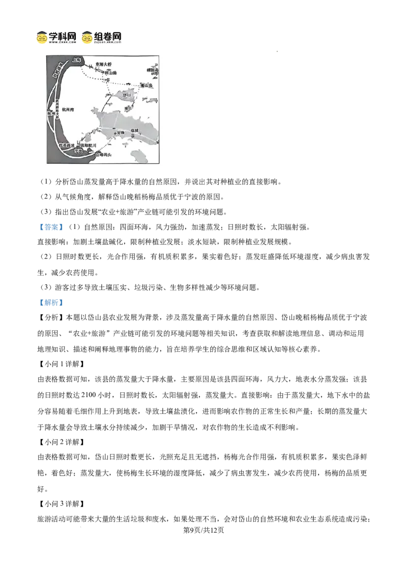 云南师范大学附属中学2024-2025学年高三下学期3月高考适应性月考卷（八）地理答案_2025年3月_250329云南师范大学附属中学2024-2025学年高三下学期3月高考适应性月考卷（八）（全科）