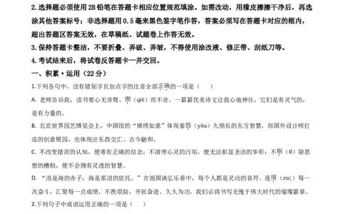 精品解析：四川省达州市2020年中考语文试题（原卷版）_中考真题_1.语文中考真题2015-2024年_2020全国多省多地中考语文真题96份_语文真题2020