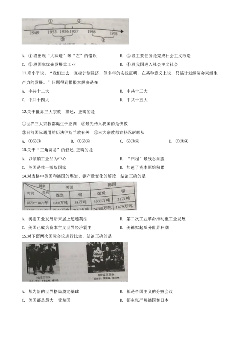 精品解析：湖南省岳阳市2020年中考历史试题（原卷版）_中考真题_6.历史中考真题2015-2024年_2020历史真题79份_2020年中考真题精品解析历史（湖南岳阳卷）精编word版