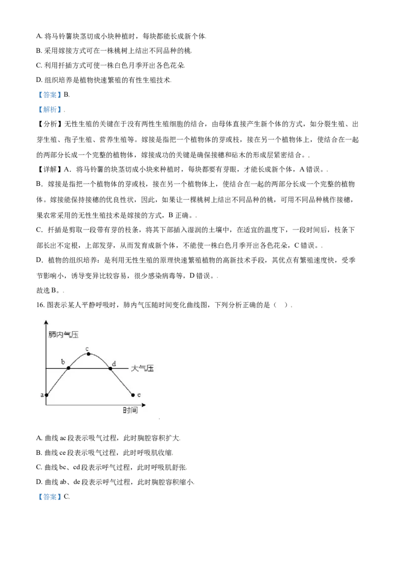 精品解析：山东省东营市2021年中考生物试题（解析版）_中考真题_8.生物中考真题2015-2024年_2021中考生物真题64份_2021山东省_精品解析：山东省东营市2021年中考生物试题