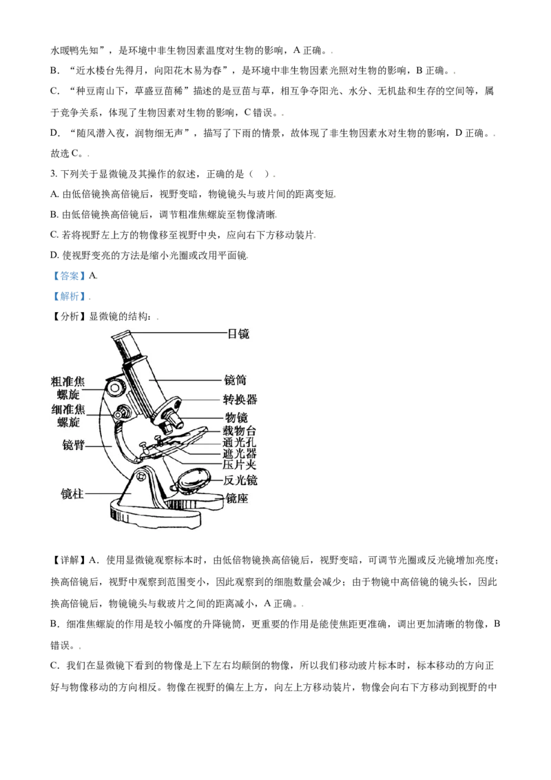 精品解析：山东省东营市2021年中考生物试题（解析版）_中考真题_8.生物中考真题2015-2024年_2021中考生物真题64份_2021山东省_精品解析：山东省东营市2021年中考生物试题