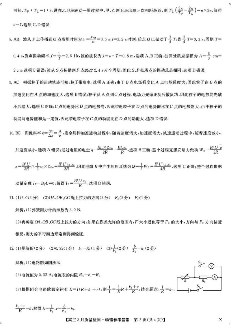 九师联盟2025届高三3月质量检测物理答案_2025年3月_250329九师联盟2025届高三3月质量检测（全科）_九师联盟2025届高三3月质量检测物理