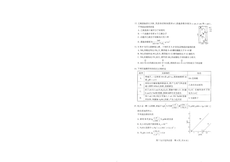 化学试卷_2025年9月_250912湖北省武汉市部分学校2026届高三上学期九月调研考试（全科）_化学