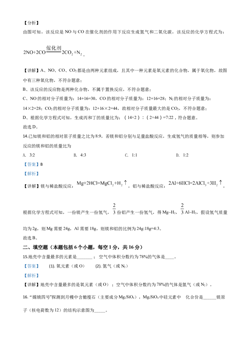 精品解析：河南省2020年中考化学试题（解析版）_中考真题_5.化学中考真题2015-2024年_2020中考化学真题（113份）_2020年中考真题精品解析化学（河南卷）精编word版