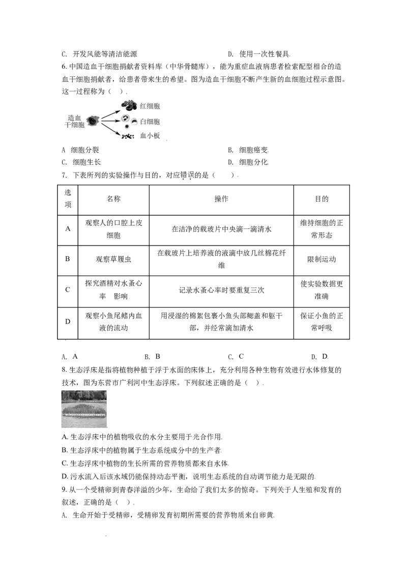 精品解析：山东省东营市2021年中考生物试题（原卷版）_中考真题_8.生物中考真题2015-2024年_地区卷_山东省_东营中考生物09-22
