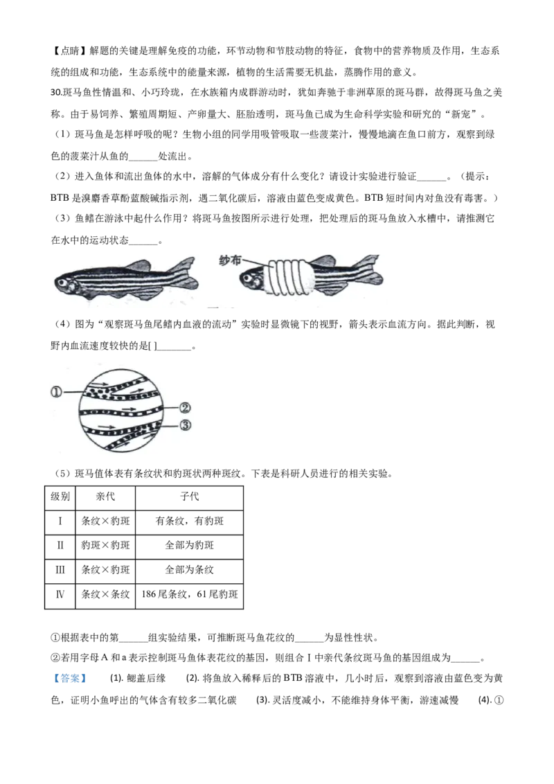 精品解析：山东省东营市2020年中考生物试题（解析版）_中考真题_8.生物中考真题2015-2024年_2020生物真题74份_2020年中考真题精品解析生物（山东东营卷）精编word版
