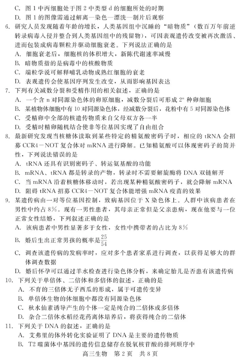 202511高三期中（生物）_2025年11月_251120河北省秦皇岛市承德联考2025-2026学年高三上学期11月期中（全科）_NT生物试题(扫描版，有解析)