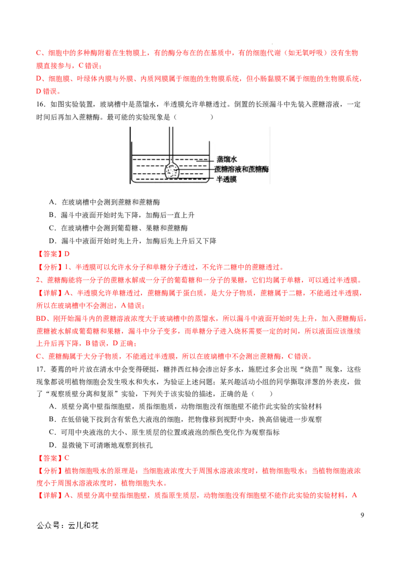 高一生物期中模拟卷01（全解全析）（新高考通用）_1多考区联考试卷_1014高一期中模拟卷（新高考通用）黄金卷：2024-2025学年高一上学期期中模拟考试