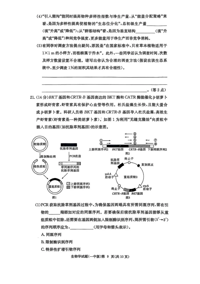 一中月考二_2025年10月_251007湖南省长沙市第一中学2025-2026学年高三上学期月考（二）_湖南省长沙市第一中学2025-2026学年高三上学期月考（二）生物试题（扫描版，有解析）
