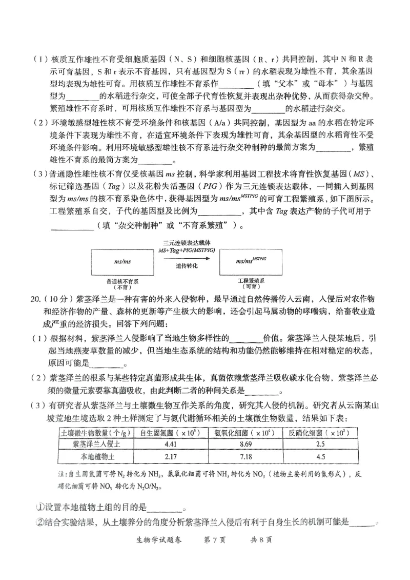 云南省曲靖市2024-2025学年高三年级第二次教学质量监测生物_2025年4月_250427云南省曲靖市2024-2025学年高三年级第二次教学质量监测（全科）