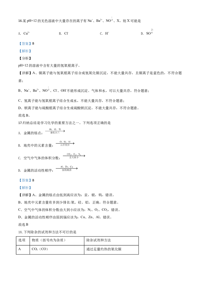 精品解析：湖南省湘潭市2020年中考化学试题（解析版）_中考真题_5.化学中考真题2015-2024年_2020中考化学真题（113份）_2020年中考真题精品解析化学（湖南湘潭卷）精编word版