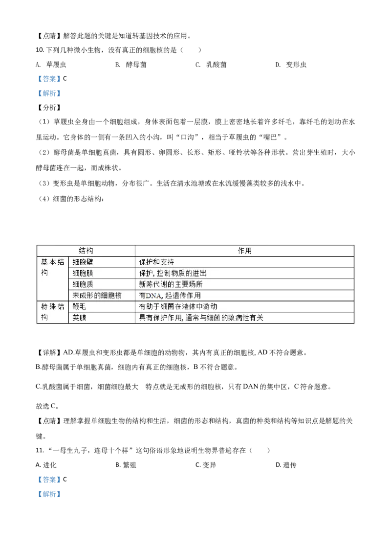 精品解析：四川省甘孜州2020年中考生物试题（解析版）_中考真题_8.生物中考真题2015-2024年_2020生物真题74份_精品解析：四川省甘孜州2020年中考生物试题