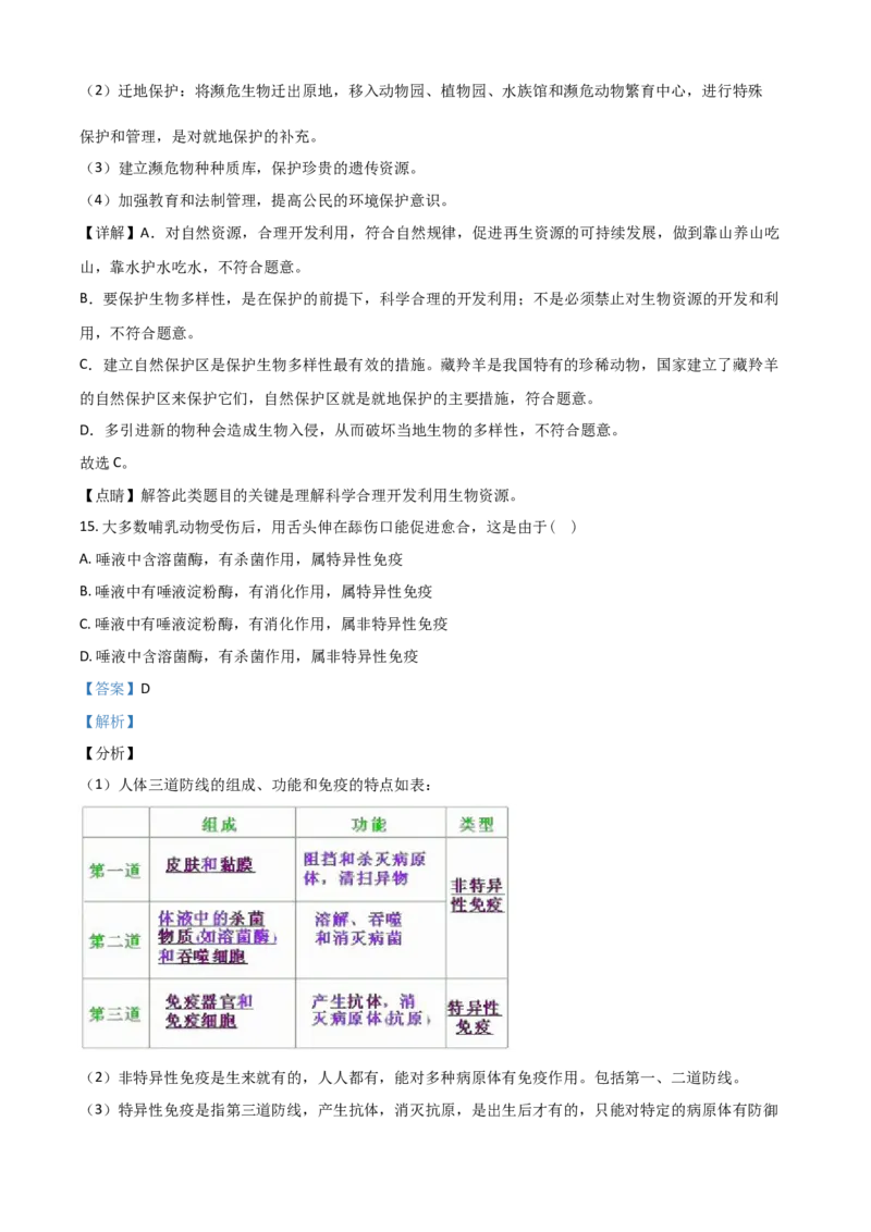精品解析：甘肃省天水市2020年生物中考试题（解析版）_中考真题_8.生物中考真题2015-2024年_2020生物真题74份_精品解析：甘肃省天水市2020年生物中考试题
