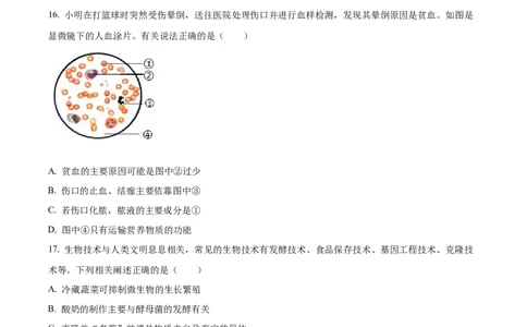 精品解析：2024年四川省广安市中考生物真题（原卷版）_中考真题_8.生物中考真题2015-2024年_2024年中考生物真题_精品解析：2024年四川省广安市中考生物真题