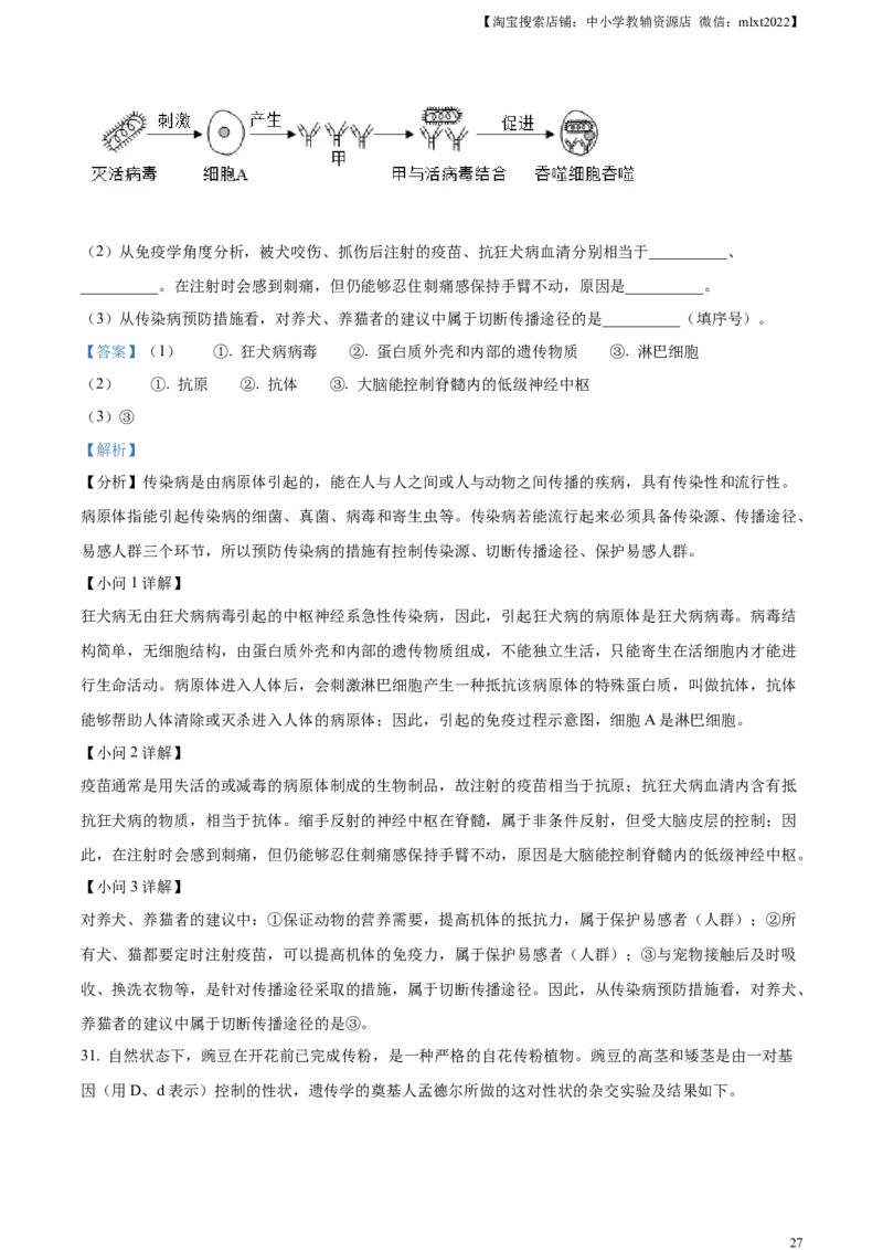 精品解析：2024年山东省滨州市中考生物真题（解析版）_中考真题_8.生物中考真题2015-2024年_2024年中考生物真题_精品解析：2024年山东省滨州市中考生物真题