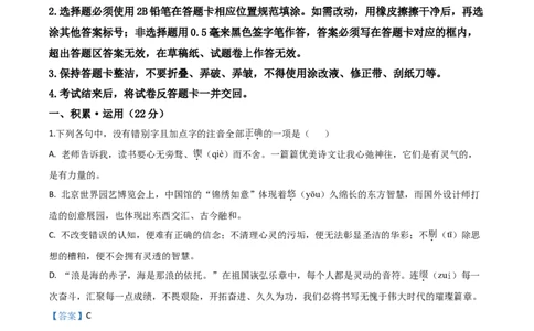 精品解析：四川省达州市2020年中考语文试题（解析版）_中考真题_1.语文中考真题2015-2024年_2020全国多省多地中考语文真题96份_语文真题2020