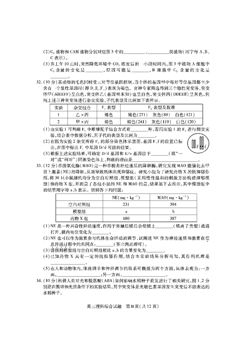 高三理综试题_2024届山西省运城市高三上学期期末调研测试_山西省运城市2024届高三上学期期末调研测试理综