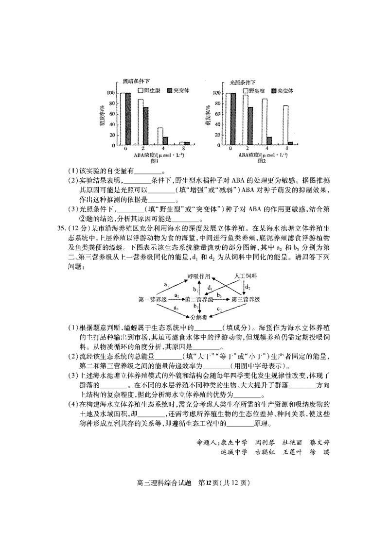 高三理综试题_2024届山西省运城市高三上学期期末调研测试_山西省运城市2024届高三上学期期末调研测试理综