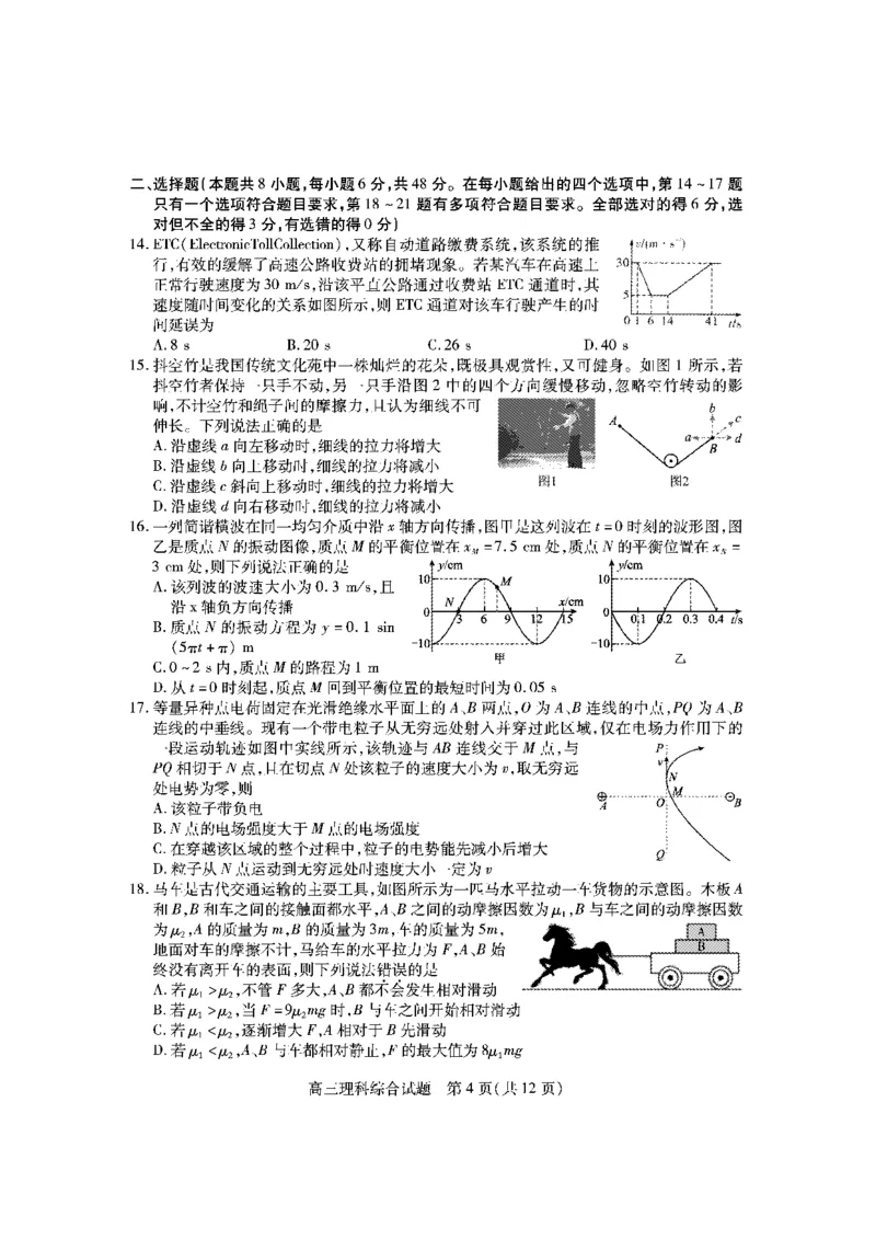 高三理综试题_2024届山西省运城市高三上学期期末调研测试_山西省运城市2024届高三上学期期末调研测试理综