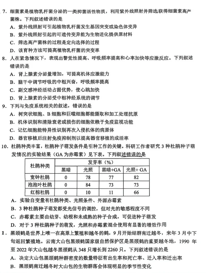 云南省昆明市2025届高三&ldquo;三诊一模&rdquo;摸底诊断测试生物_2025年1月_250123云南省昆明市2025届高三&ldquo;三诊一模&rdquo;摸底诊断测试（全科）