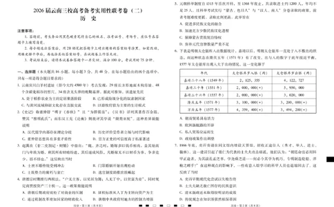 2026届云南三校高考备考实用性联考卷（二）历史-试卷_2025年8月_2508262026届云南三校高考备考实用性联考卷（二）_云南三校2026届高考备考实用性8月联考卷（二）历史+答案