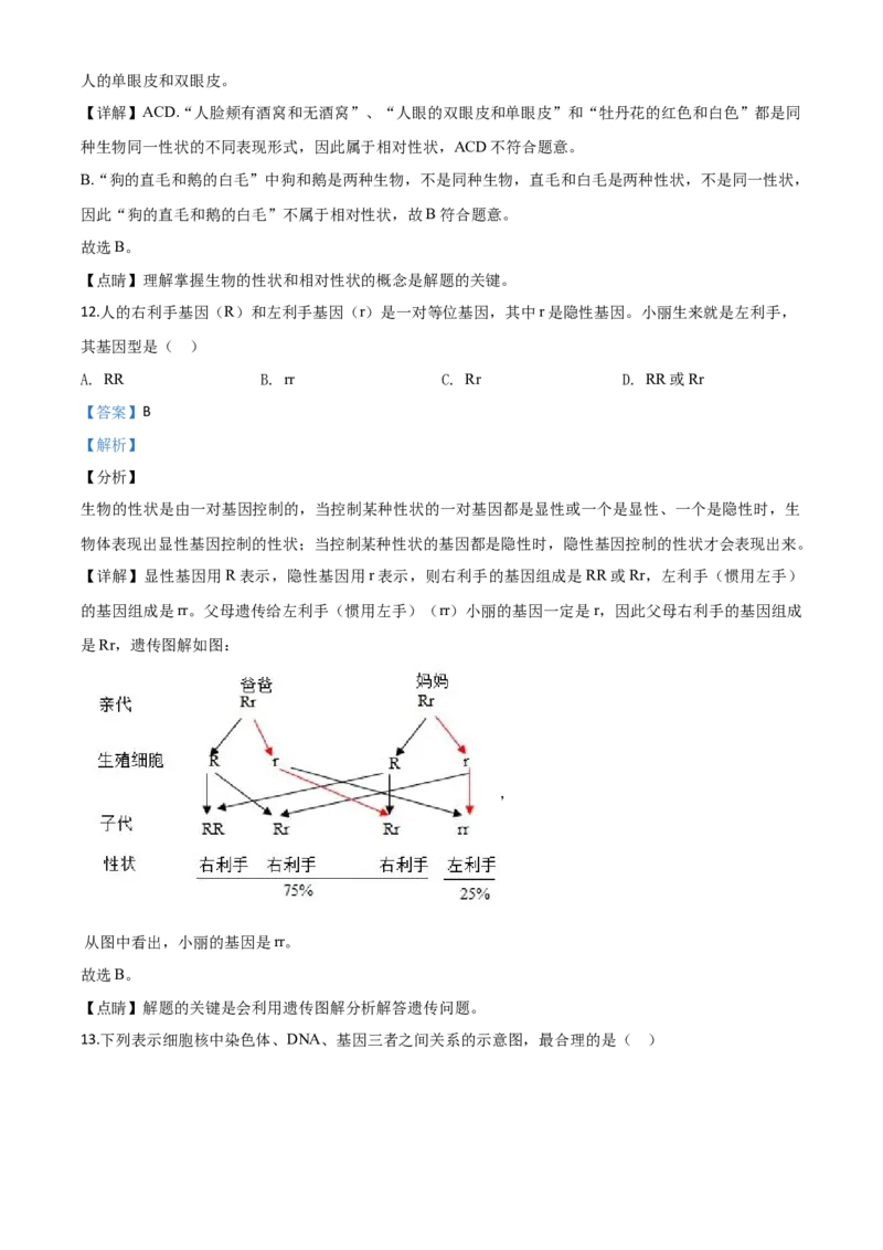 精品解析：四川省成都市2020年会考生物试题（解析版）_中考真题_8.生物中考真题2015-2024年_2020生物真题74份_2020年中考真题解析生物（四川成都卷）精编word版